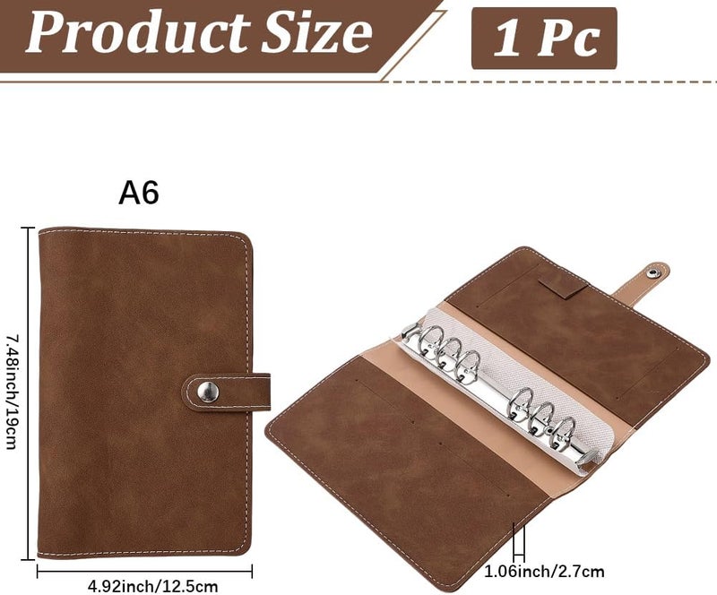 CALFOVERA A6 PU Leather Notebook Binder Cover Refillable Soft Cover Leather Travel Journal Protector Folder 6 Ring Loose Leaf Planner Binder with Divider Pocket for Meeting Filler Paper Cash(Brown) - Image 2